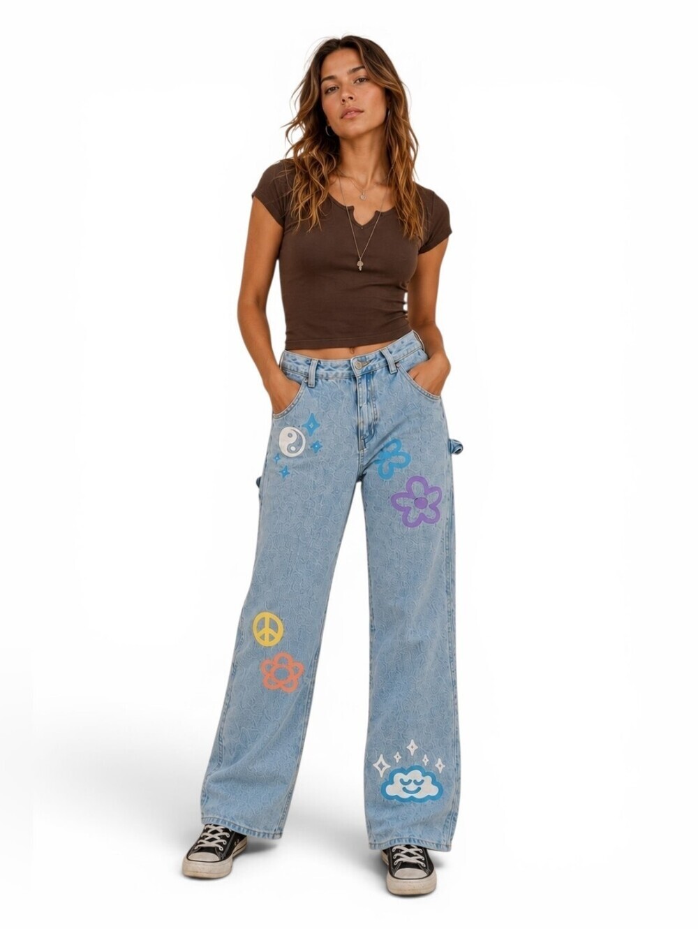 PacSun 90s BF Carpenter Jeans Size 24 Women's Painted Indie Skater Wide Leg Y2K